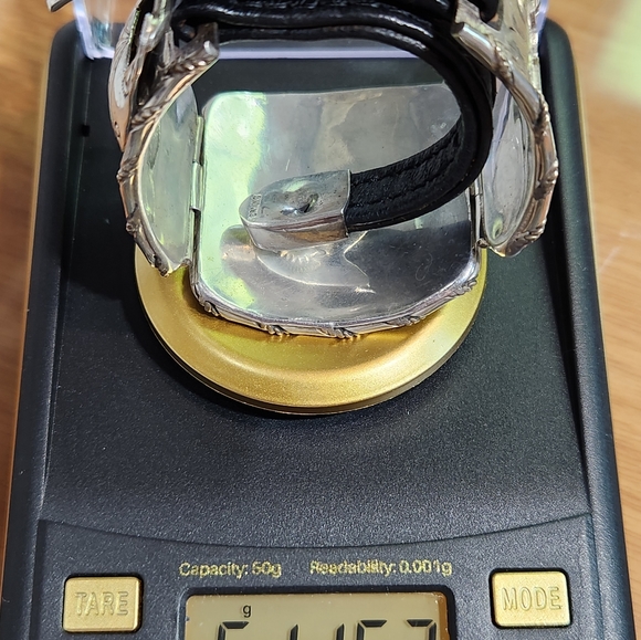 Vintage Sterling Silver "Rainbow S.W.-New Mexico" Buckle & Leather Cuff Bracelet - Picture 12 of 12